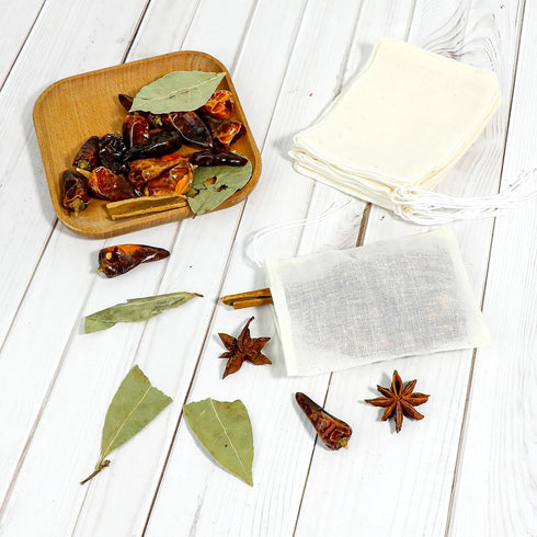 30PCS Spice Bags for Cooking, Reusable Muslin Drawstring Soap Bags for Loose Tea, Cheese Cloth Straining 3x4 Inch