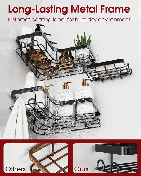 3-Pack Sakugi Corner Shower Caddy - Shower Organizer with Soap Holder & Built-In Hooks, Rustproof Metal Shower Shelves