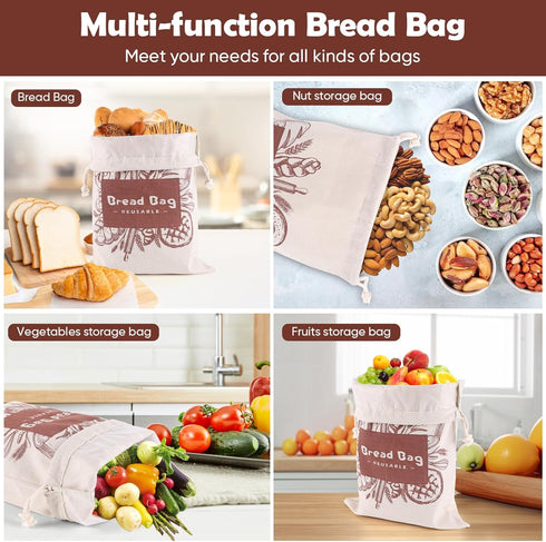 Seaury Kareen 2 Pack 1713Homemade Bread Bags, Bread Bags Reusable Linen with Plastic Lining, Large Loaf Storage Bags