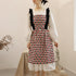 Violet Mist Cotton Linen Apron, Women Cross Back Apron with Pockets, Vintage Black and Red Argyle Pinafore Dress