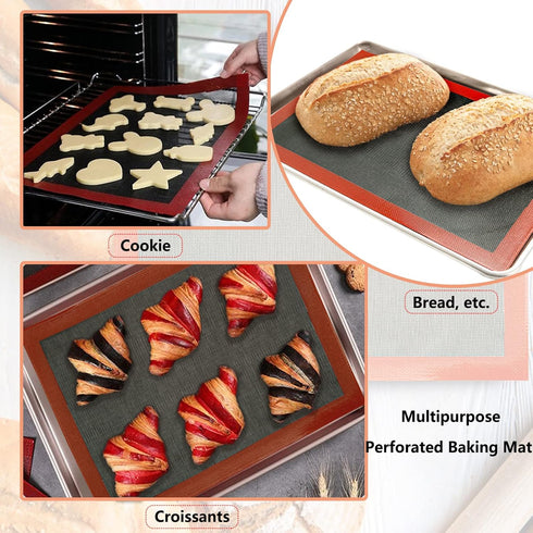Perforated Baking Mats, 2 PCS Non-Stick Reusable Eclair Silicone Mat for Half Sheet, 11 5/8" x 16 1/2"