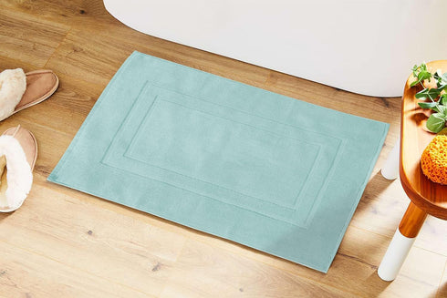 Feather & Stitch 2 Piece Bath Mats (30x21 Inch), 100% Cotton Terry, Non-Slip Soft Absorbent Washable Mats - Sea Foam