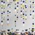 46 Ft Navy Blue and Gold Circle Dots Garland, Royal Blue Hanging Paper Polka Dot Streamer for Party Decorations