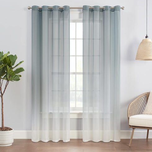 ECLIPSE Ines Printed Ombre Textured Light Filtering Grommet Window Curtains for Bedroom (2 Panels), 52 in x 84 in, Aqua