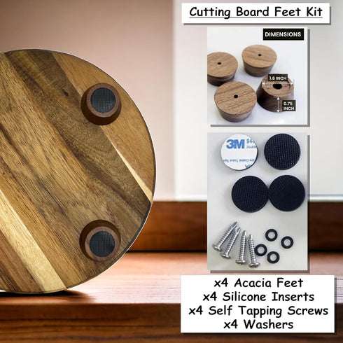 Wooden Cutting Board Feet - Cutting Board Feet Kit - Wood cutting board feet with silicone rubber feet for cutting board - Raised Cutting Board feet - Chopping board feet silicone