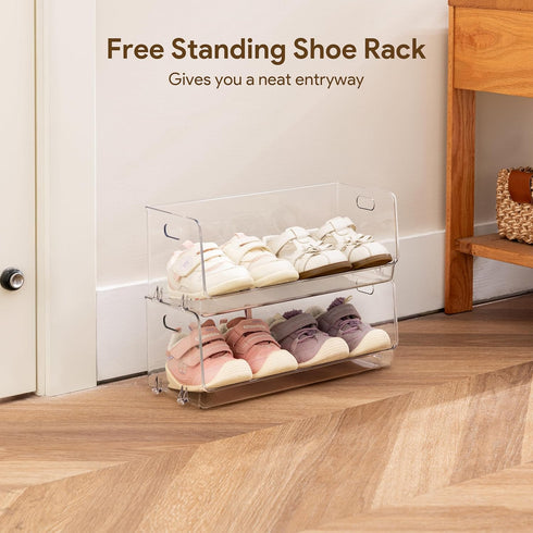 Closet 2 HBlife Clear Acrylic Kids Shoe Rack Baby Toddler Shoe Storage Organizer for Floor Entryway Bedroom, Tier