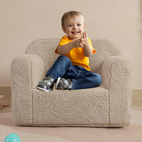 MOMCAYWEX Soft Sherpa Toddler Chair - Light Grey Foam Chair for Kids