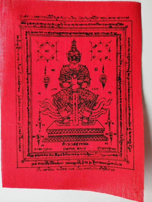 Thai Magic Amulet Wessuwan Giant God Statue Pendant, Waterproof Talisman Cloth for Protection from Evil Spirits and
