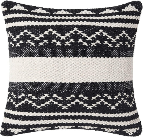 Set 2 (18"x18", REDEARTH Handmade Boho Throw Pillow Covers - Bohemian Chic Farmhouse Style Accent Woven Indoor