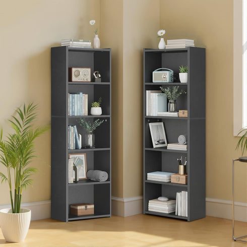 5-Tier ZENY Shelf Bookcase, Freestanding Wood Storage Display Open Bookshelf for Home Office (Black)