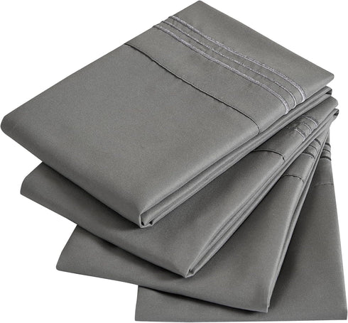 YIYEA King Pillow Cases Set of 4, Ultra Soft 1800TC Hotel Quality Double Brushed Microfiber Embroidered Pillowcases,