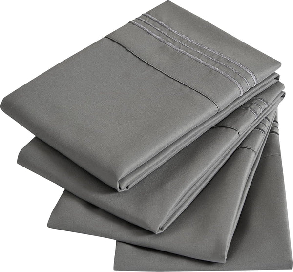 YIYEA King Pillow Cases Set of 4, Ultra Soft 1800TC Hotel Quality Double Brushed Microfiber Embroidered Pillowcases,