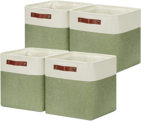 DULLEMELO Storage Basket, Linen Closet Organizers and Storage Baskets for Home Office, 4 Pack (12" White & Green)