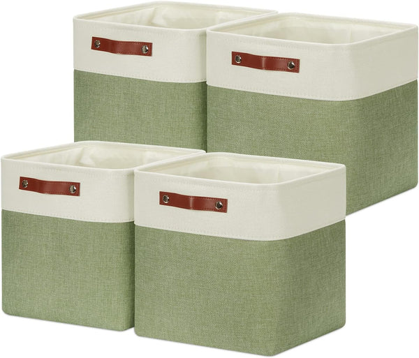 DULLEMELO Storage Basket, Linen Closet Organizers and Storage Baskets for Home Office, 4 Pack (12" White & Green)