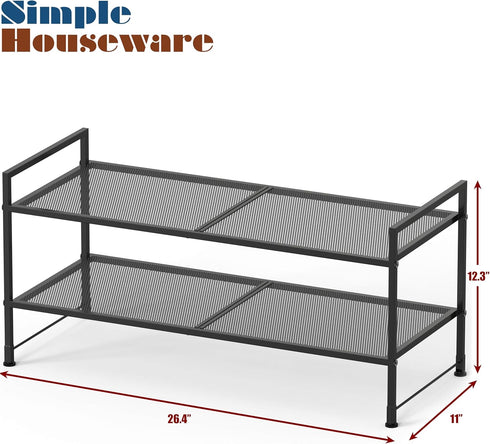 2-Tier Simple Houseware Stackable Mesh Shoe Rack, Black