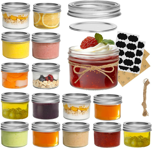 4oz 16PCS, ComSaf Mini Mason Jars Bulk Regular Mouth Mason Jar with Lids and Seal Bands, Small Glass Canning Jar