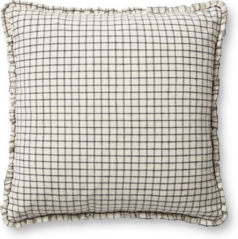 Loloi Dinah Pillow, 18'' x 18'' Cover with Poly, Ivory/Black Decorative Cushion