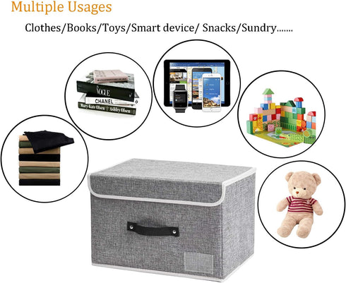 2 Pack Closet Small Storage Boxes with Lids Linen Collapsible Cube Storage Basket with Handle & Label, Jane's Home