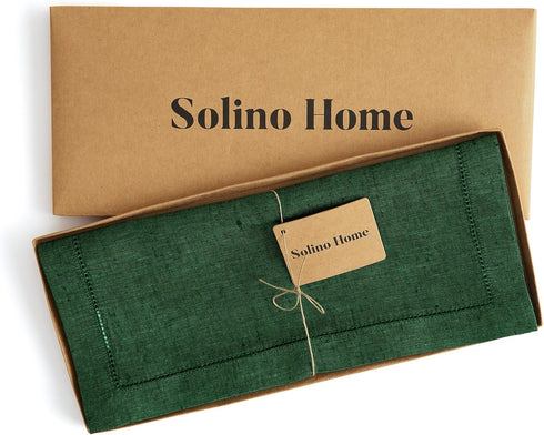36 Inches 100% 14 36 Inch Solino Home Linen Table Runner - Pure Linen Forest Green Hemstitch Table Runner x Ideal
