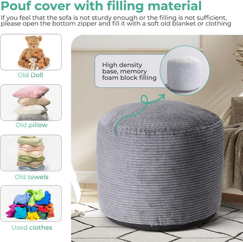 20"x 15" Dual-Size Corduroy Footrest with Hidden Zipper Ergonomic Memory Foam Ottoman Poufs for Office Desks, Couches