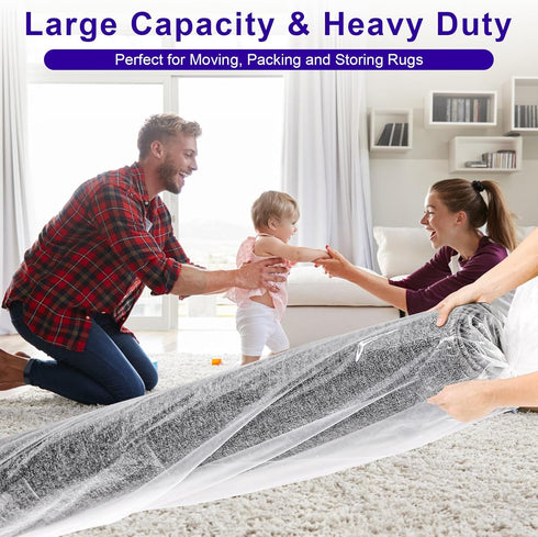 Rug Storage Bag, Pack of 3 for Rolled Rugs up to 6'x 9', Clear Plastic Bag for Moving and Packing