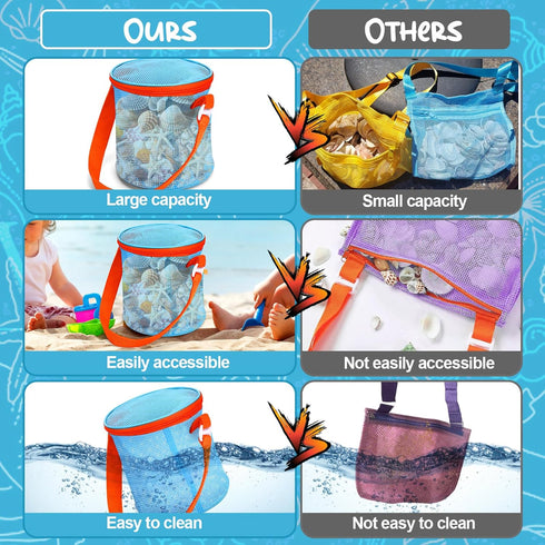 Beach,4pcs Vodolo Sea Shell Bags for Mesh Seashell Holder,Shelling Collecting Tools Travel Sand Toys Storage Bucket