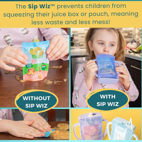 2 Pack Dinneractive Sip Wiz - Baby Pouch Holder No Squeeze Pouch Food Pouches & Juice Box Holder - Anti-Squeeze Yogurt