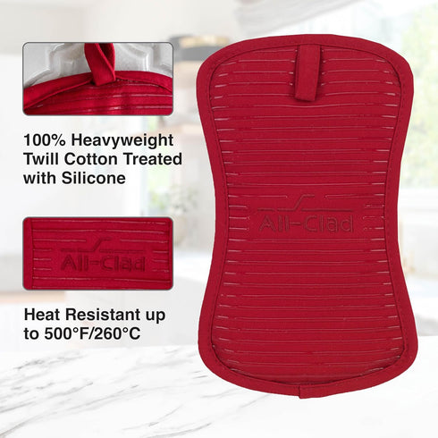 All-Clad Premium Pot Holder & Heating Pad, 10"x6.25", Heat Resistant to 500 Degrees, 100% Cotton, Chili Red
