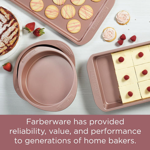 Farberware Baking Nonstick Cake Pan, Rectangle, 9 Inch x 13 Inch, Red Rose Gold