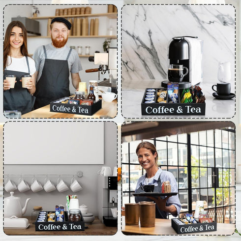 Soaoo Coffee Station Organizer with 4 Removable Dividers, Wooden Adjustable Coffee Pod Holder for Home Office Kitchen