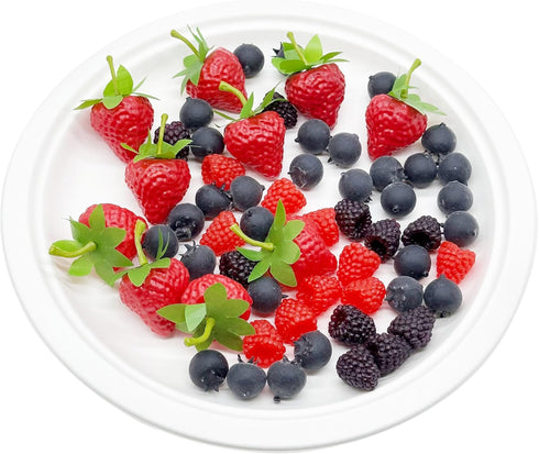 60 Woohome PCS Fake Fruit Fake Blueberries Fake Strawberries Simulation Fake Strawberry for Party Decor Home Kitchen