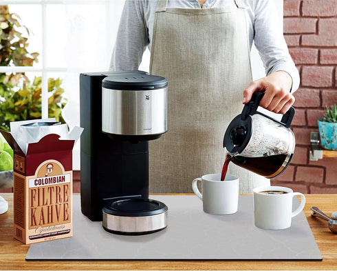 Coffee Maker Mat for Countertops, 19"x12" Rubber Backed Mat for Coffee Pots, Dish Drying Mat, Marble Gray