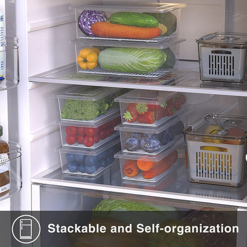 SILIVO Fruit Storage Containers for Fridge (3 Pack) - 1.5L Produce Saver Containers with Removable Drain Tray