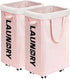 Goodpick Pink Laundry Baskets with Wheels, 2-Pack 75L Rolling Laundry Basket with Removable Wash Bags