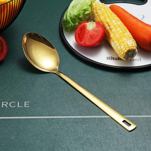 Gold Cooking Spoon, Berglander Stainless Steel Solid Serving Spoon Titanium Gold Plating, Basting Spoon, Spoon For Cooking, Kitchen Spoon, Dishwasher Safe, Easy to Clean