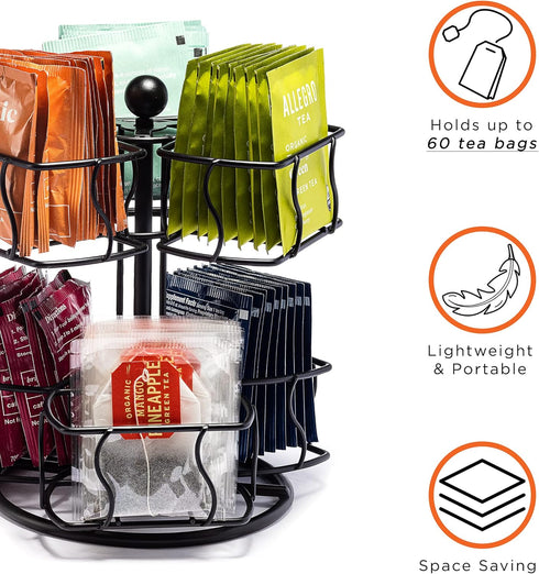 Countertop 2 60 Sorbus Tea Bag Spinning Carousel - Tea Caddy Organizer for - Matcha Station Accessories - Tier