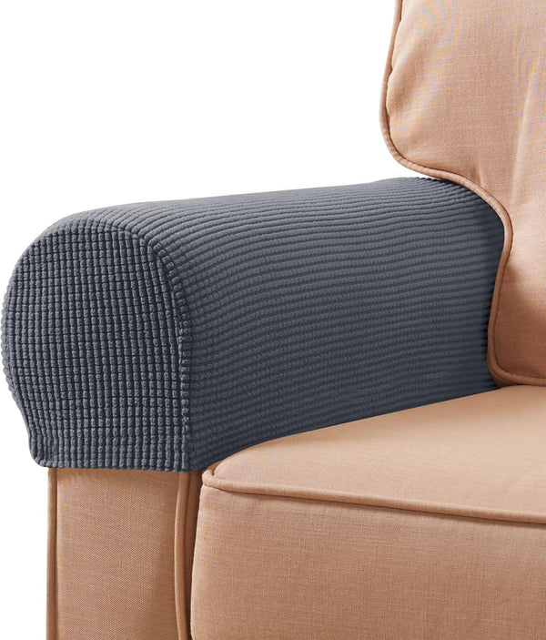 SUBRTEX Stretch Armrest Covers, Anti-Slip Upgraded Spandex Arm Covers for Chairs, 2pcs, Grey