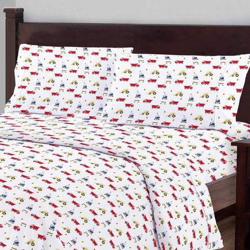 Set 3Pcs, Softan Bed Linen for Kids, Twin Size, Microfiber, Trucks Design, Deep Pocket
