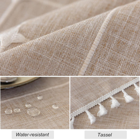 Kunxufi 24 Inch Farmhouse Small Round Brown Waterproof Tablecloth Heavy Weight Cotton Linen Table Cloth with Tassels