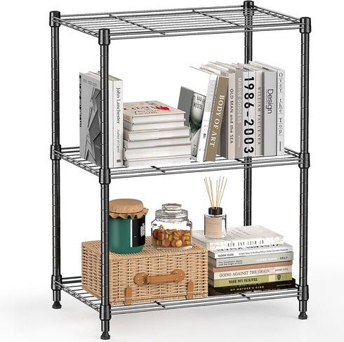 MZG Steel Storage Shelving Unit, 3-Tier Utility Steel Organizer Wire Rack for Home, Kitchen, Office (11.8" D x 17.7" W