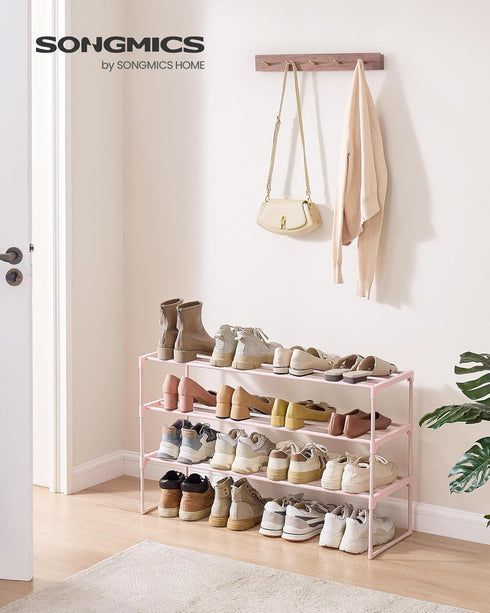 3-Tier 16-20 11.8 36.2 21.7 Inches, ULSA303S01 SONGMICS Shoe Rack, Shoe Organizer, Metal Storage Shelf, Upright