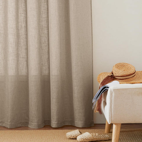 95 inches, 52" 2 RYB HOME Khaki Linen Curtains Rod Pocket & Back Tab Linen Blend Boho Elegant Light Filtering Stain