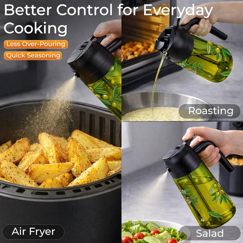 2 1 Set 16OZ/470ML Set 2 COOLMI Oil Sprayer for Cooking, in Olive Oil Dispenser Bottle for Kitchen, Food-Grade Glass
