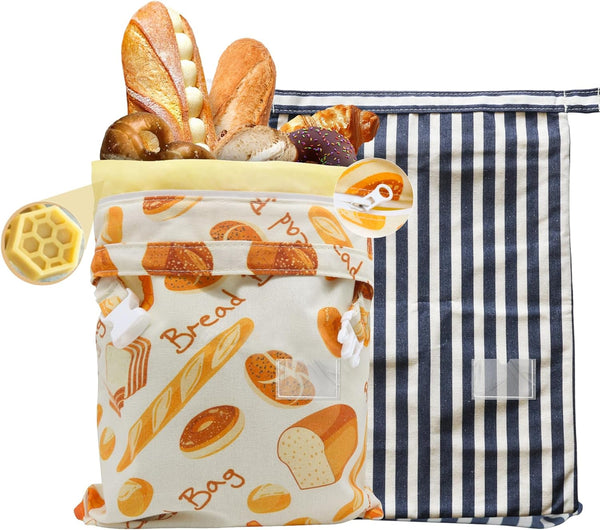 2 Pack Beeswax Bread Bags for Homemade Bread, Sourdough, Reusable Bread Bag