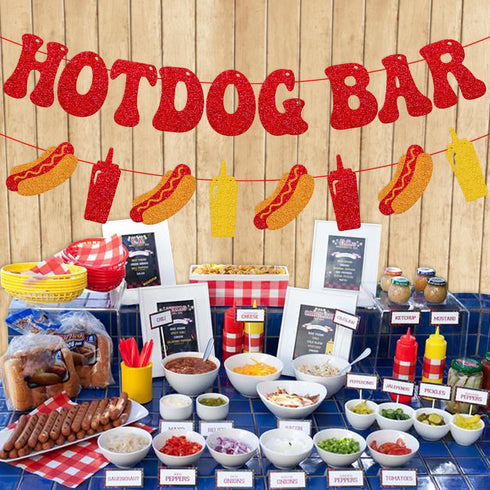 YWLACC Hotdog Bar Banner Hotdog Birthday Party Supplies for Children Kids Sausage Bday Party Decorations