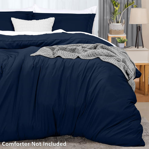 Utopia Bedding Duvet Cover Queen Size - 3 Piece with Zipper Closure, Navy (Comforter Not Included)