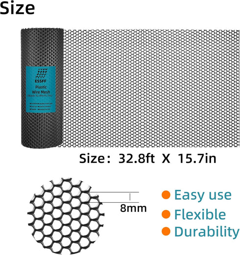 ESSFF 15.7IN 32.8FT Pet & Garden Safeguard - x Roll - Black Plastic Netting, Multi-Use Decorative Fencing for Poultry