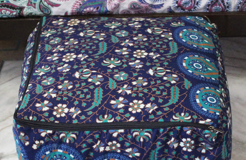 18X18X14 inches, CRAFT KALA Indian Square Patchwork Traditional Pouf Cover Indian Living Room Pom Poufs Cover