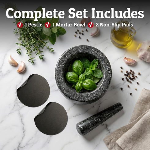 2 Set,100% 6.3 Inch Priority Chef Heavy Duty Large Cup Mortar and Pestle Granite, Non Slip Base, Make Fresh Guacamole