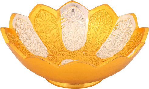 SATVIK 1 Pc 4 Inch Designer Gold Silver Plated Lotus Flower Dessert Bowl with Spoon Set, Embossed Serving Bowl for